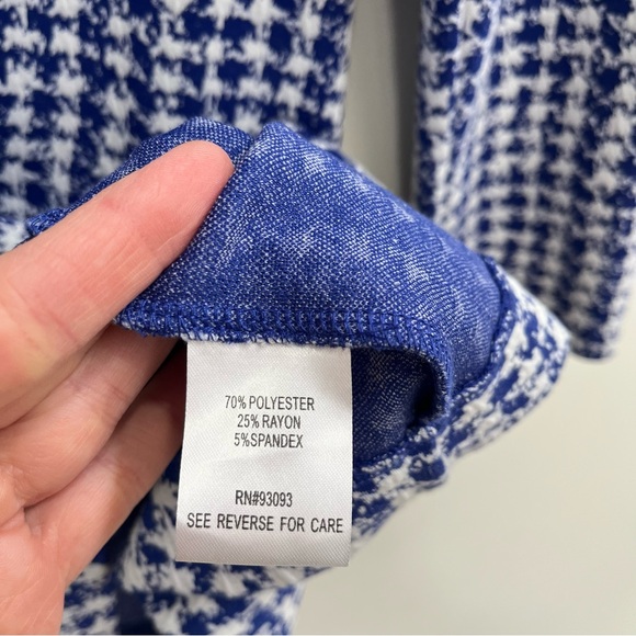 Tyler Boe Constance blue white etched houndstooth sheath dress ruffle neckline - Picture 11 of 11